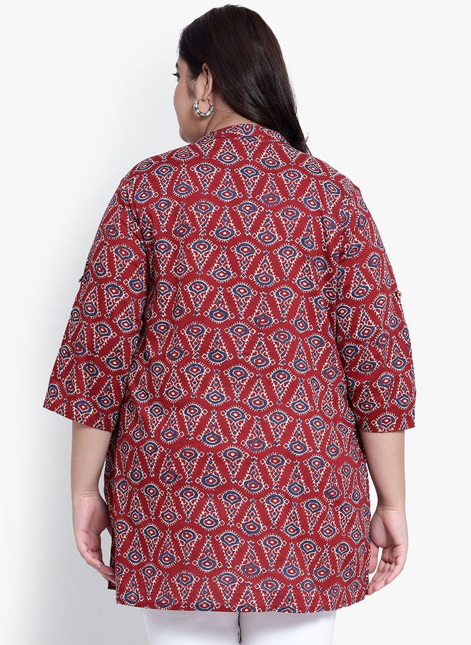 Indietoga Plus Size Geometric Printed Cotton Casual Tunic - Image 5